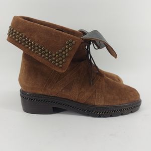 Stuart Weitzman 'Yadastud' Biker Ankle Boot Brown Suede 7M MSRP $585